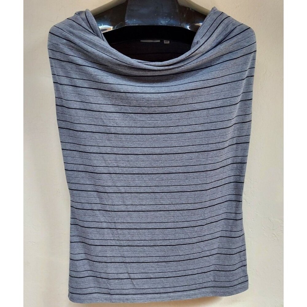 Halogen Womens XL Cowl Neck Sleeveless Knit Top Striped Gray Metallic Casual